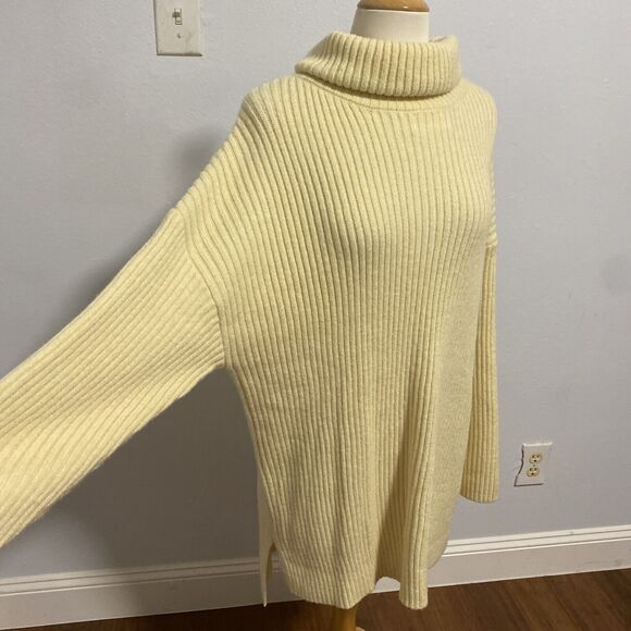 LilluSory Loose Turtleneck Sweater Dress S Oversize Ribbed Knit Slit Pullover - Picture 7 of 11
